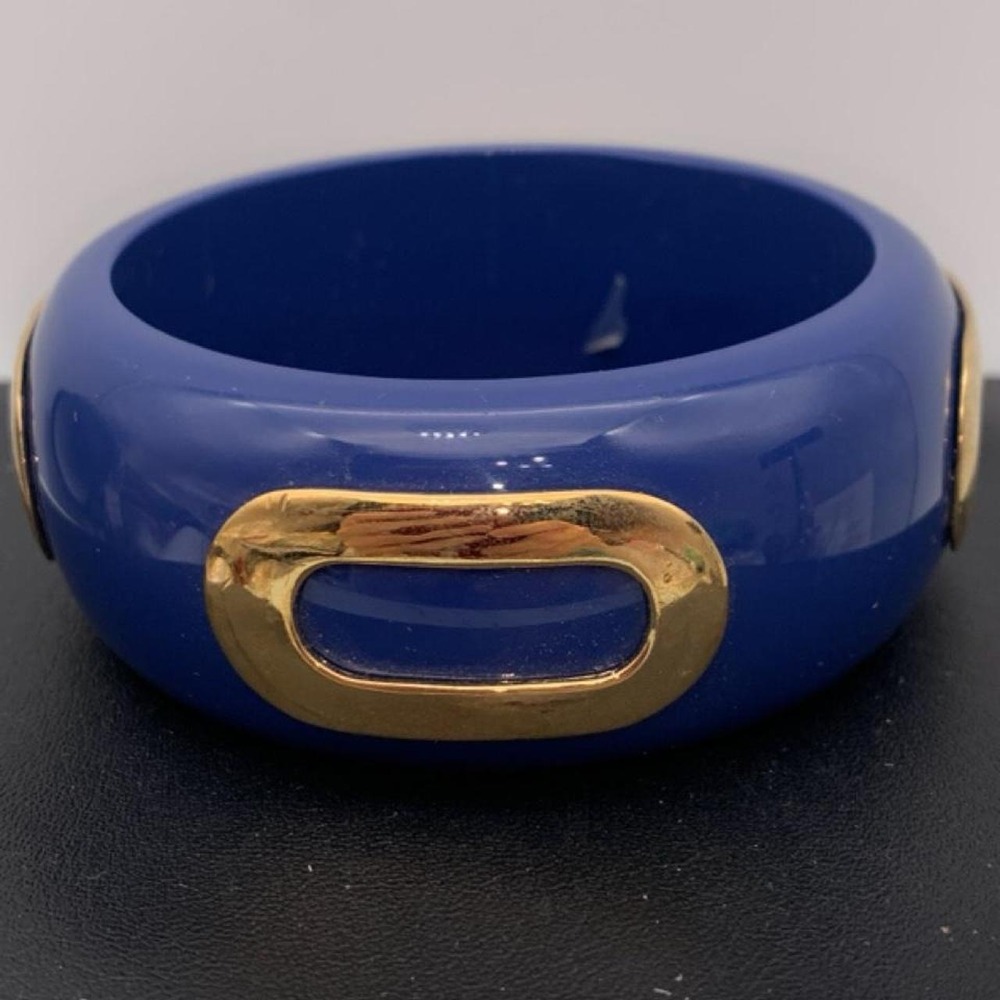 Chunky Blue Bangle bracelet with gold tone accents